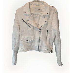 BLANKNYC Womens White Cotton Lined Moto Biker Jacket Medium Baddie Pinup Retro
